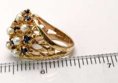 Vintage Pearl & Sapphire Ring 14KT Gold