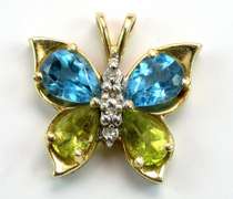 Adorable Peridot & Blue Topaz Butterfly Pendant