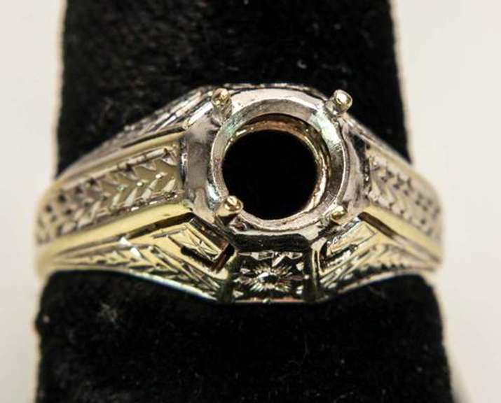 Geometric & Floral Motif Ring Mount in 18KT on 14KT