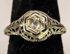 Geometric Filigree Diamond Ring in Gold