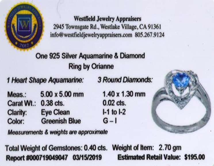 Sterling Aquamarine and Diamond Heart Ring