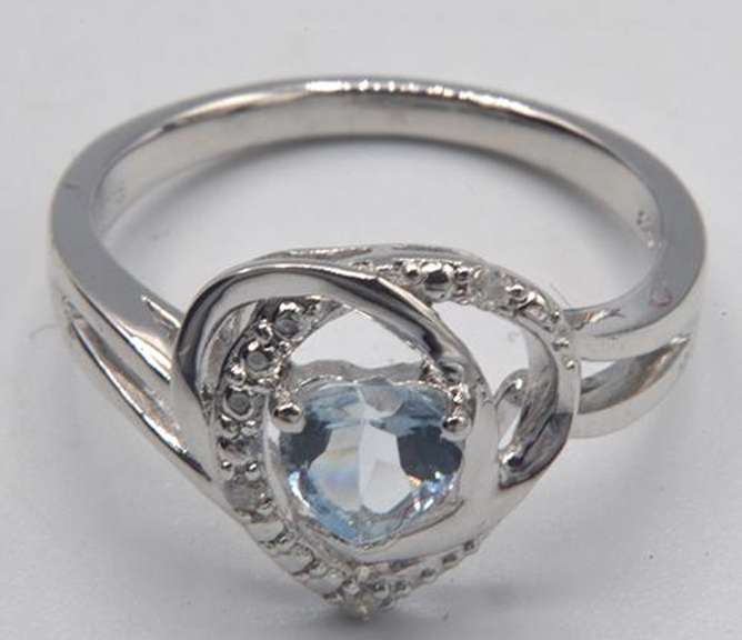 Sterling Aquamarine and Diamond Heart Ring