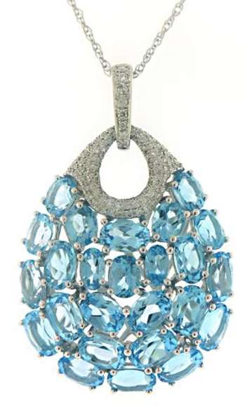 Outstanding 14kt WG Blue Topaz and Diamond Teardrop Necklace
