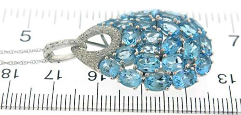 Outstanding 14kt WG Blue Topaz and Diamond Teardrop Necklace