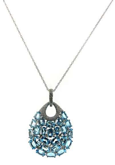 Outstanding 14kt WG Blue Topaz and Diamond Teardrop Necklace