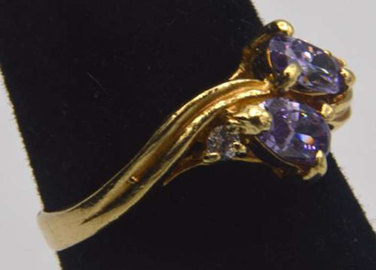 10kt Yellow Gold Ring with Amethysts & Diamonds