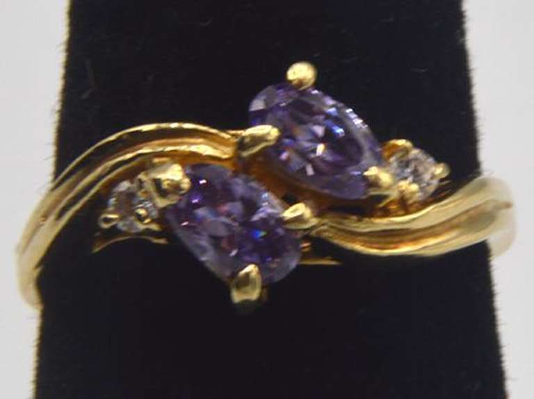 10kt Yellow Gold Ring with Amethysts & Diamonds