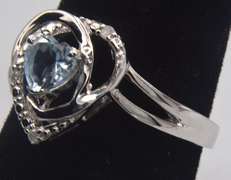 Sterling Aquamarine and Diamond Heart Ring