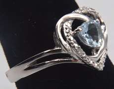 Sterling Aquamarine and Diamond Heart Ring