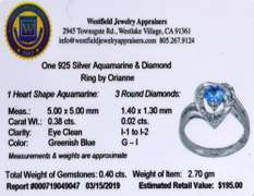 Sterling Aquamarine and Diamond Heart Ring