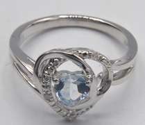 Sterling Aquamarine and Diamond Heart Ring