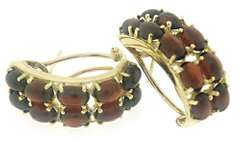 Beautiful 14kt YG Cabochon Garnet Double Row Earrings