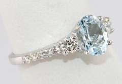 Stylish Aquamarine and Diamond Shared Prong Ring