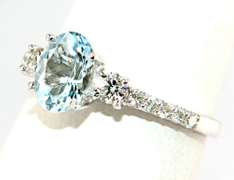 Stylish Aquamarine and Diamond Shared Prong Ring