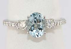 Stylish Aquamarine and Diamond Shared Prong Ring