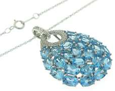 Outstanding 14kt WG Blue Topaz and Diamond Teardrop Necklace