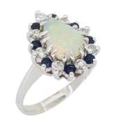 Halo Style Opal, Sapphire and Diamond Ring