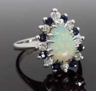 Halo Style Opal, Sapphire and Diamond Ring