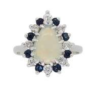 Halo Style Opal, Sapphire and Diamond Ring