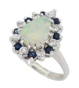 Halo Style Opal, Sapphire and Diamond Ring