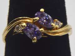 10kt Yellow Gold Ring with Amethysts & Diamonds