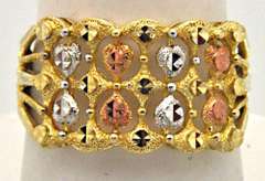 LADIES 14KT TRI-COLOR UNIQUE RING.