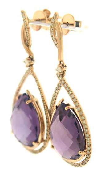 Gorgeous 14kt RG Amethyst & Diamond Satin Finish Earrings