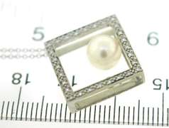 Elegant 14kt WG Pearl and Diamond Square Pendant Necklace