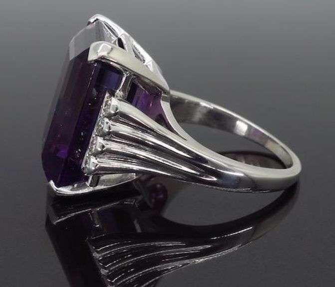 14K White Gold Amyethst and Diamond Ring