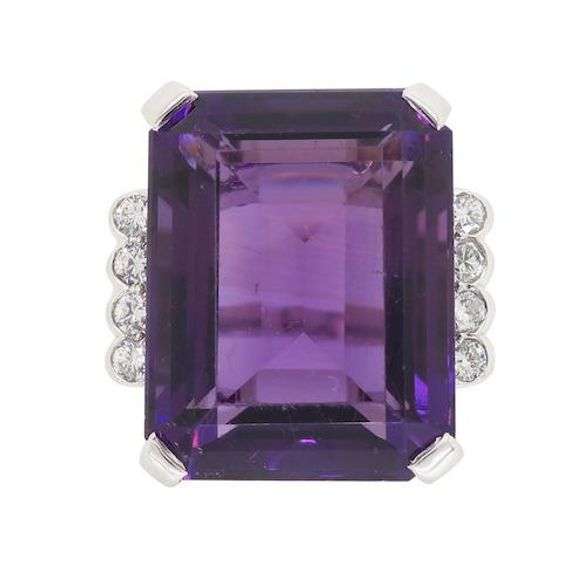 14K White Gold Amyethst and Diamond Ring