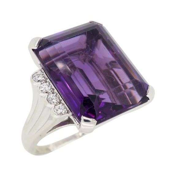 14K White Gold Amyethst and Diamond Ring