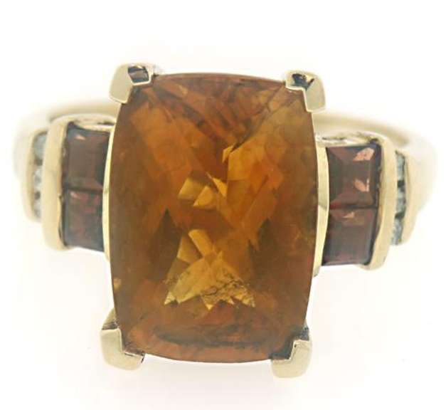 Beautiful Citrine, Garnet and Diamond Ring