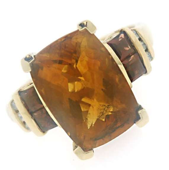Beautiful Citrine, Garnet and Diamond Ring