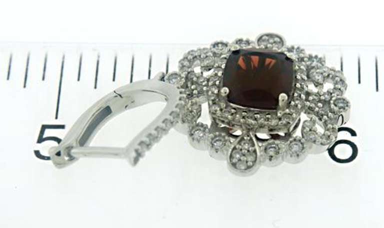 Gorgeous 14kt WG Garnet and Diamond Filigree Drop Earrings