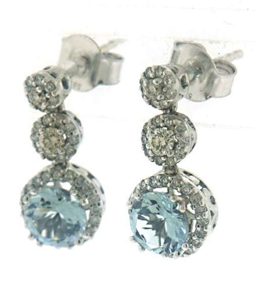 Fancy 14kt WG Aquamarine and Diamond Earrings