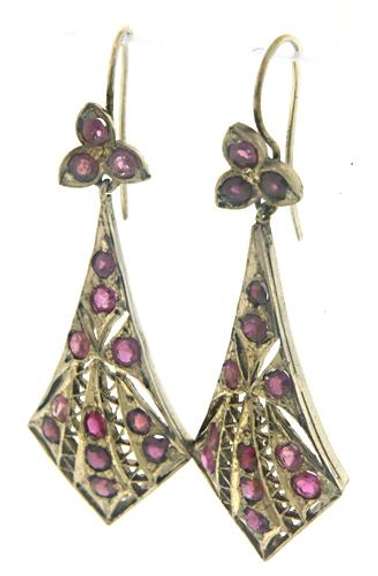 925 Sterling Silver Antique Ruby Dangle Earrings