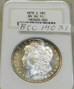 1878-S Morgan Dol NGC MS-64-PL, rim tone, near Gem