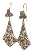 925 Sterling Silver Antique Ruby Dangle Earrings