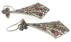 925 Sterling Silver Antique Ruby Dangle Earrings