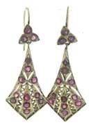 925 Sterling Silver Antique Ruby Dangle Earrings