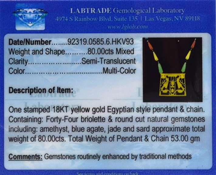 Rare Egyptian Style 18kt Pendant and Chain