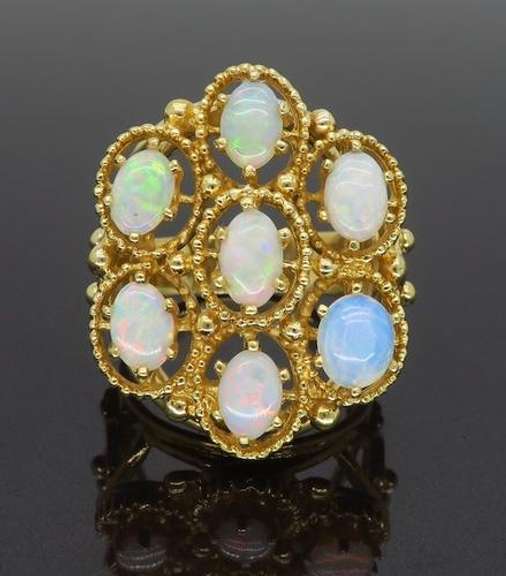 14K Yellow Gold Crystal Opal Cocktail Ring