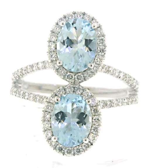 Exquisite 14kt WG Aquamarine and Diamond Halo Ring