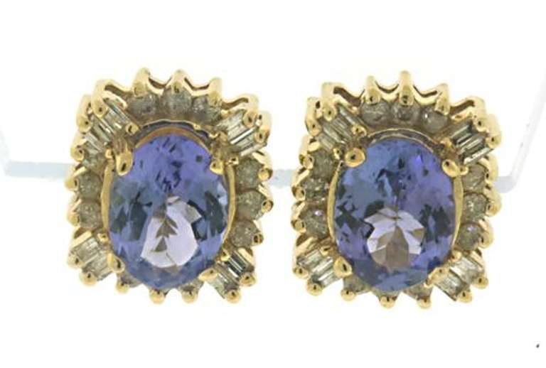 Oval Tanzanite & Diamond Fancy Halo Earrings
