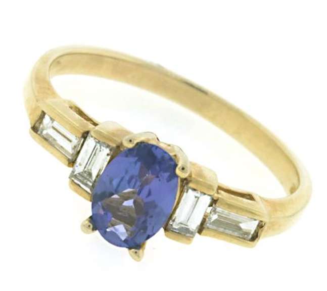 Glowing 14kt YG Emerald Cut Tanzanite and Diamond Ring