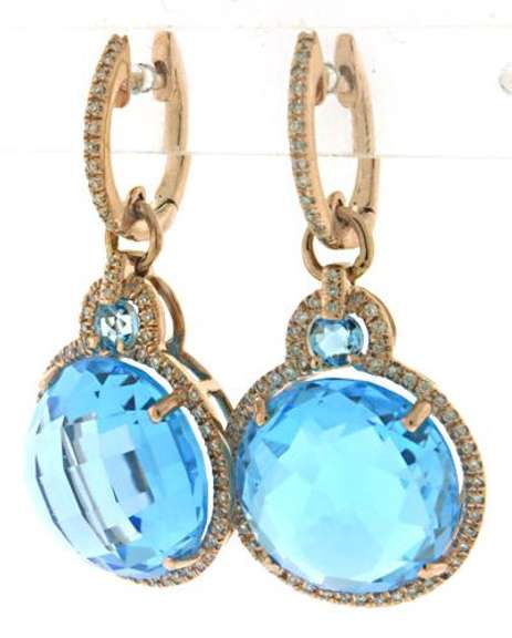 Stunning 14kt YG Blue Topaz and Diamond Halo Dangle Earrings