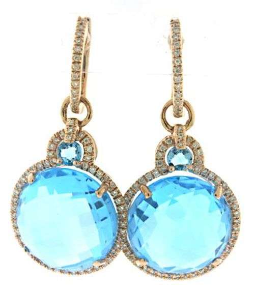Stunning 14kt YG Blue Topaz and Diamond Halo Dangle Earrings