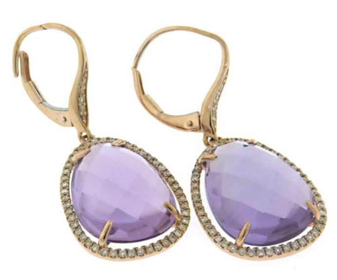 Fabulous 14kt YG Amethyst and Diamond Halo Dangle Earrings