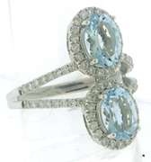 Exquisite 14kt WG Aquamarine and Diamond Halo Ring