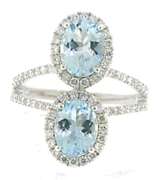 Exquisite 14kt WG Aquamarine and Diamond Halo Ring